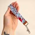 Snowy Cardinal Fabric Keychain Wristlet w/Hook + Charm