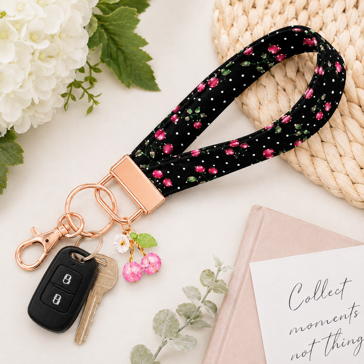 Cherry On Top Fabric Keychain Wristlet