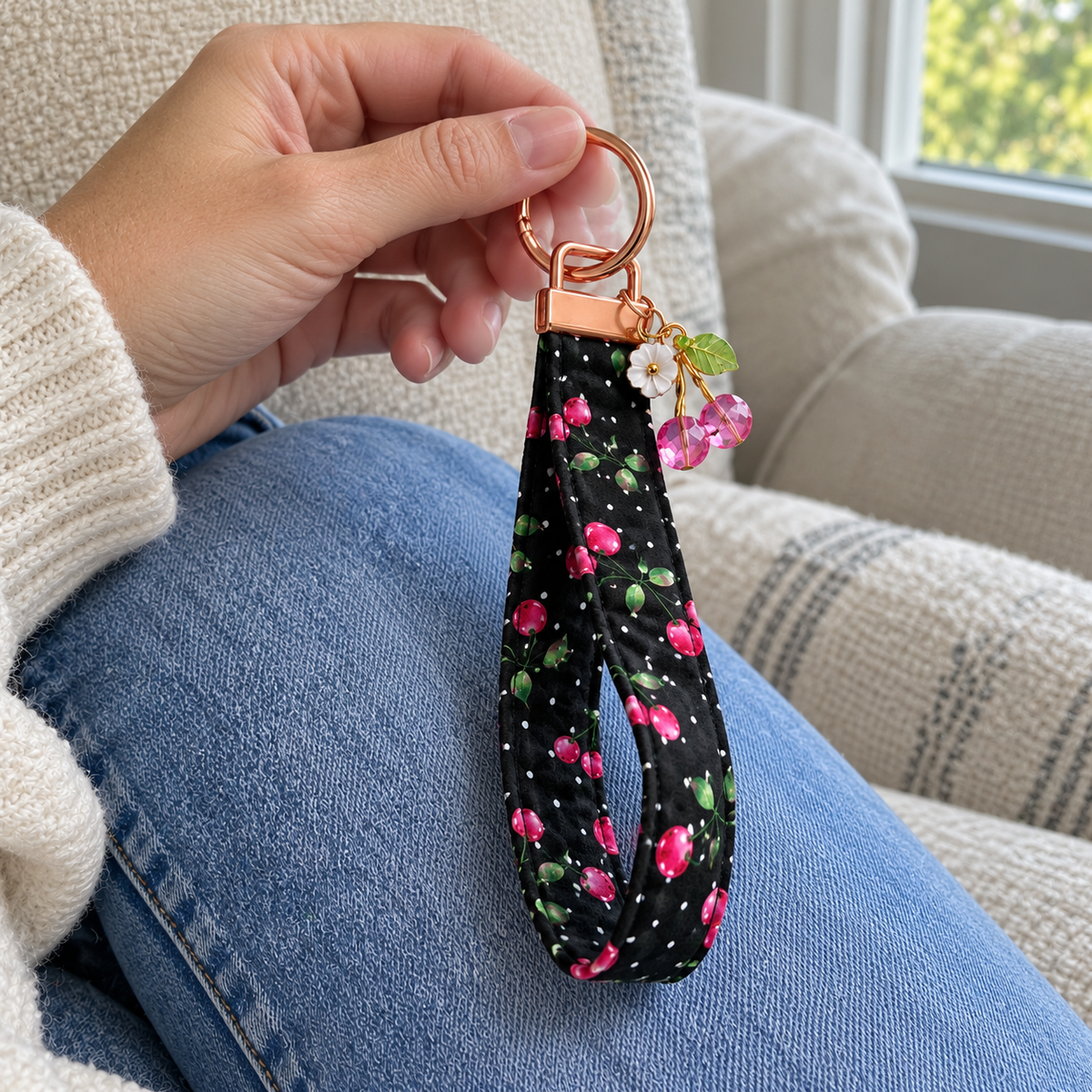 Cherry On Top Fabric Keychain Wristlet