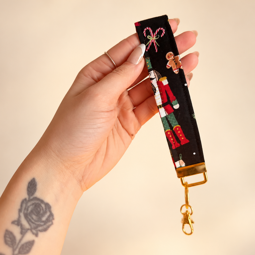 Christmas Nutcracker Fabric Wristlet w/Hook + Charm