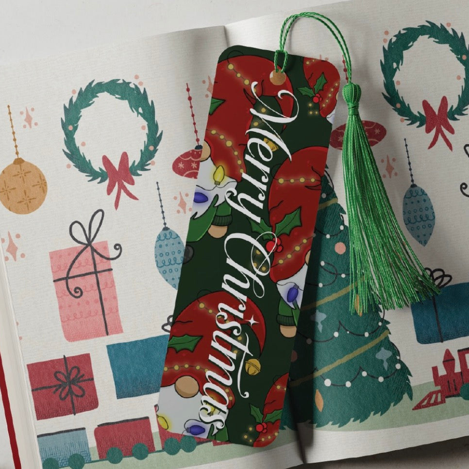 Merry Christmas Gnome Glossy Cardstock Bookmark
