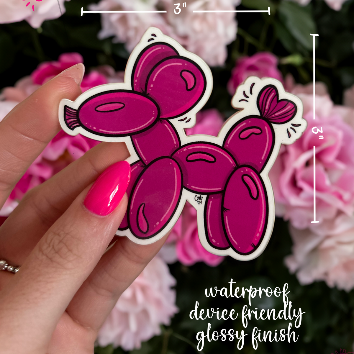 Pink Balloon Dog Glossy Die Cut Sticker
